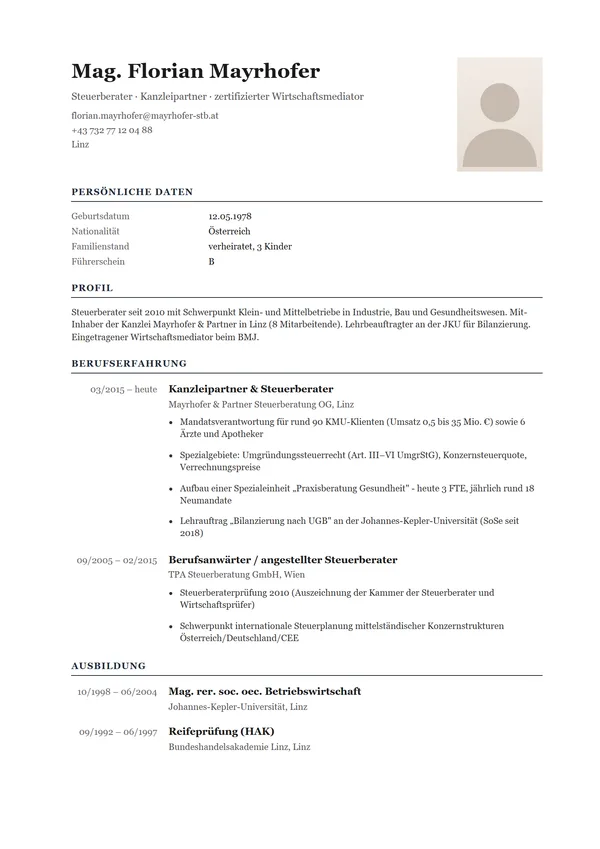 Preview of the Klassisch template for Austria