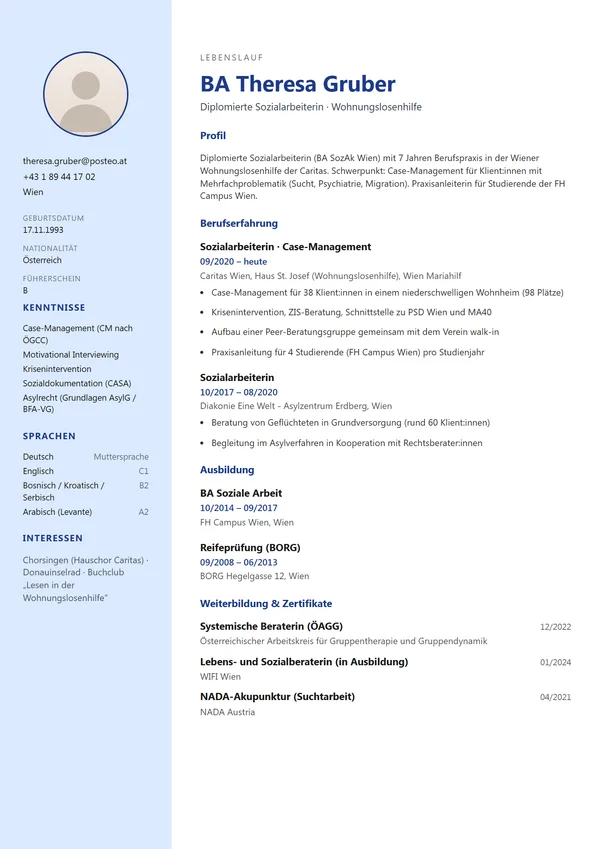 Preview of the Sidebar Links template for Austria