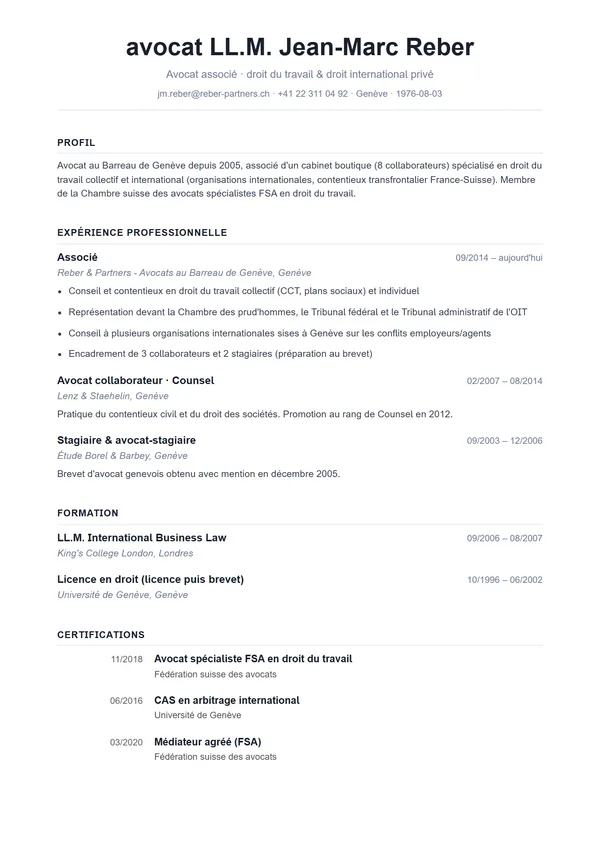Preview of a Swiss CV template