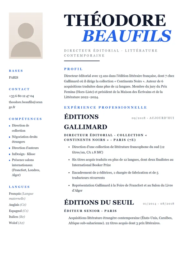 Preview of the Éditorial template for France