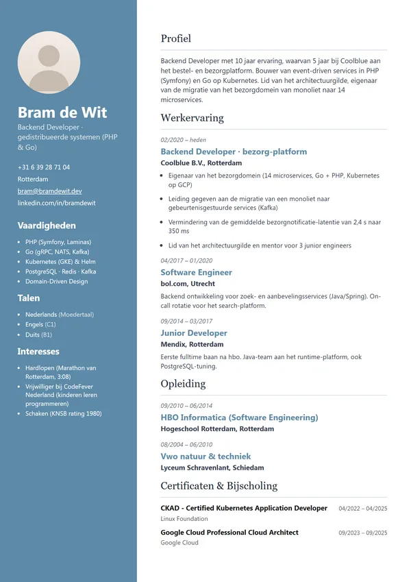 Preview of the Developer template for Netherlands